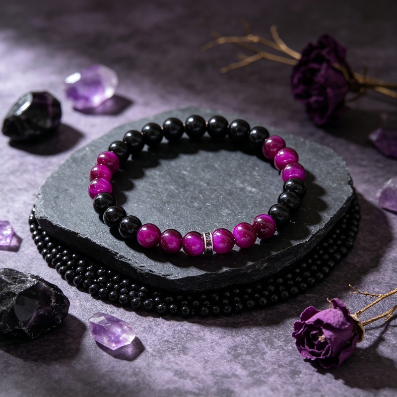Yao Black Plum Purple Translucent Beaded Bracelet